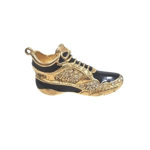 Vintage Swarovski Sneaker Pendant Gold Tone Black Enamel Clear Crystals